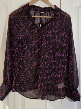 Express Women's Top Blouse L Button Up Purple Witchy Glam Office Siren Y2K NWT
